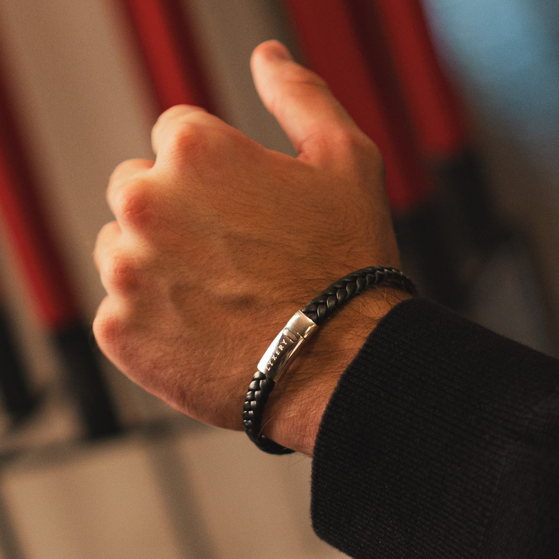Läderarmband - Flätad Svart