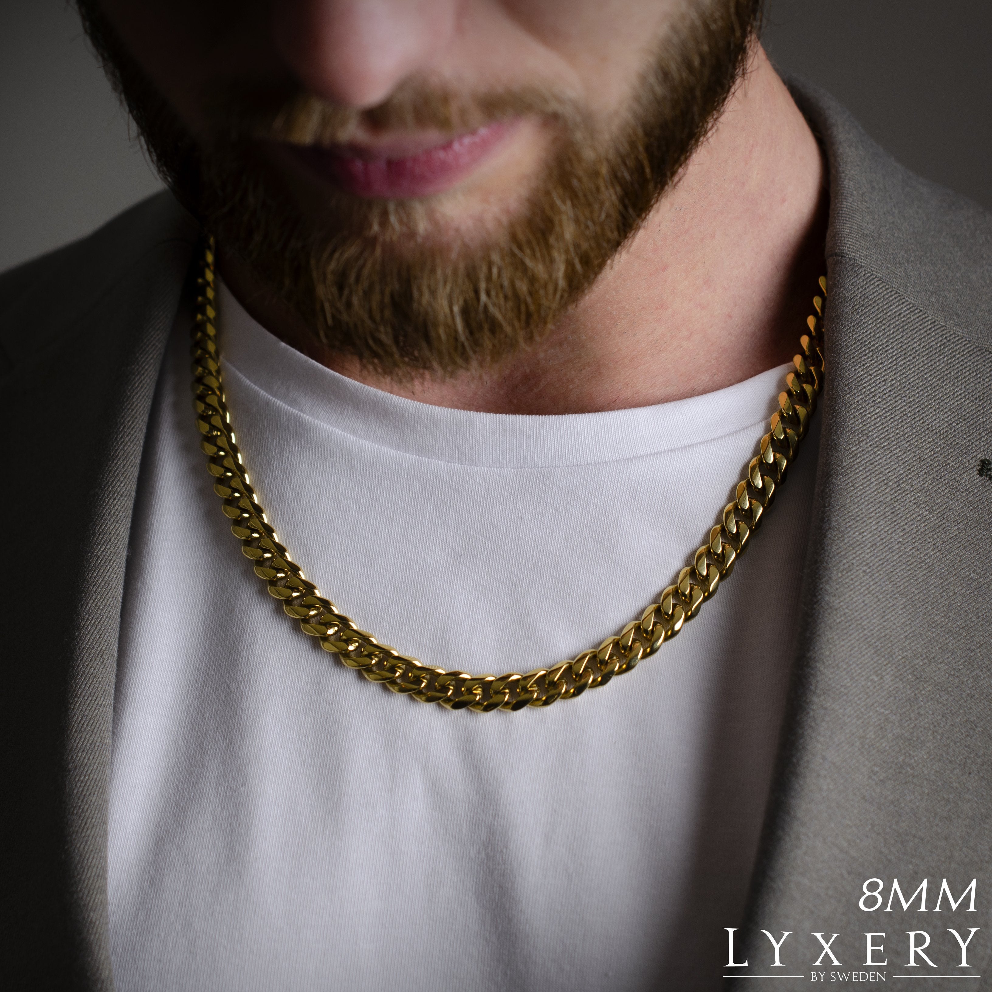 Halskedja i stål - Cuban Guld 8mm 12mm - Halskedja - Lyxery By Sweden AB